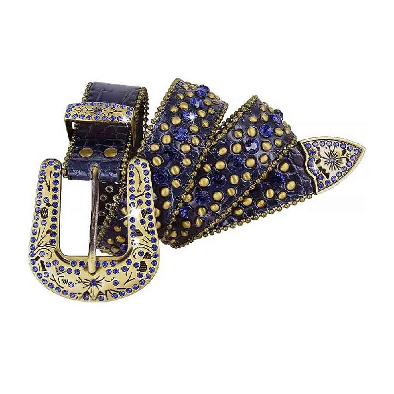 Unique reversible black belt-Navy With Studs And Navy Stones Studded Rhinestones Belts