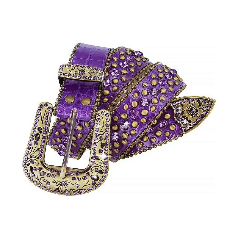 Minimalist beige nylon belt-Purple With Studs And Purple Stones Studded Rhinestones Belts