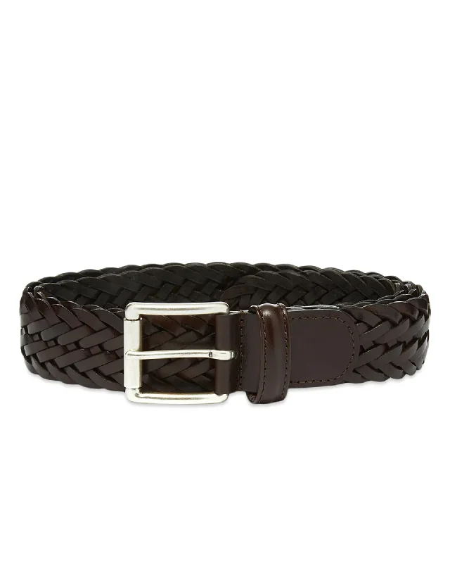 Contemporary woven fabric buckle-Anderson's Dark Brown Plaited Leather Belt