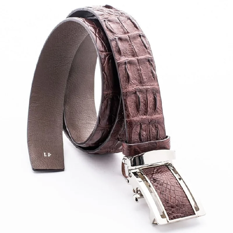 Contemporary woven cotton belt-Dark Brown Backbone Crocodile Leather Belt