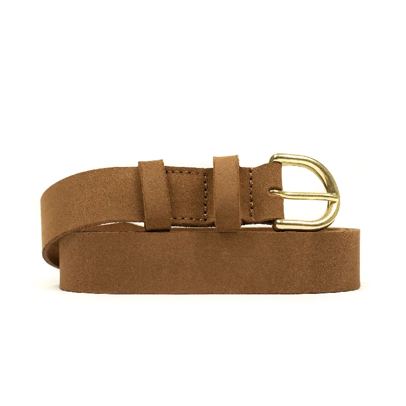 Wide suede floral belt-One-inch belt in brown waxed crust calf (restock)