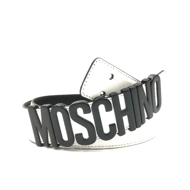 Vintage denim striped belt-Belt In Leather With Logo (Black/White)