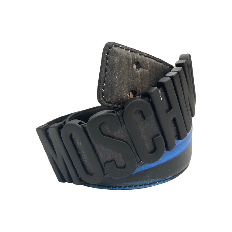 Slim leather studded belt-Belt In Leather With Logo (Blue Splatter)