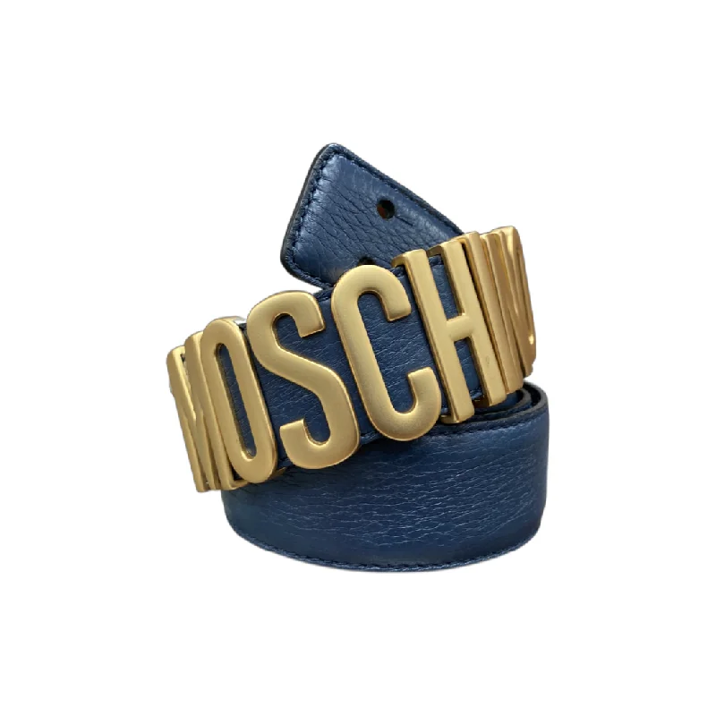 Modern stainless steel buckle belt-Belt In Leather With Logo (Gold/Blue)