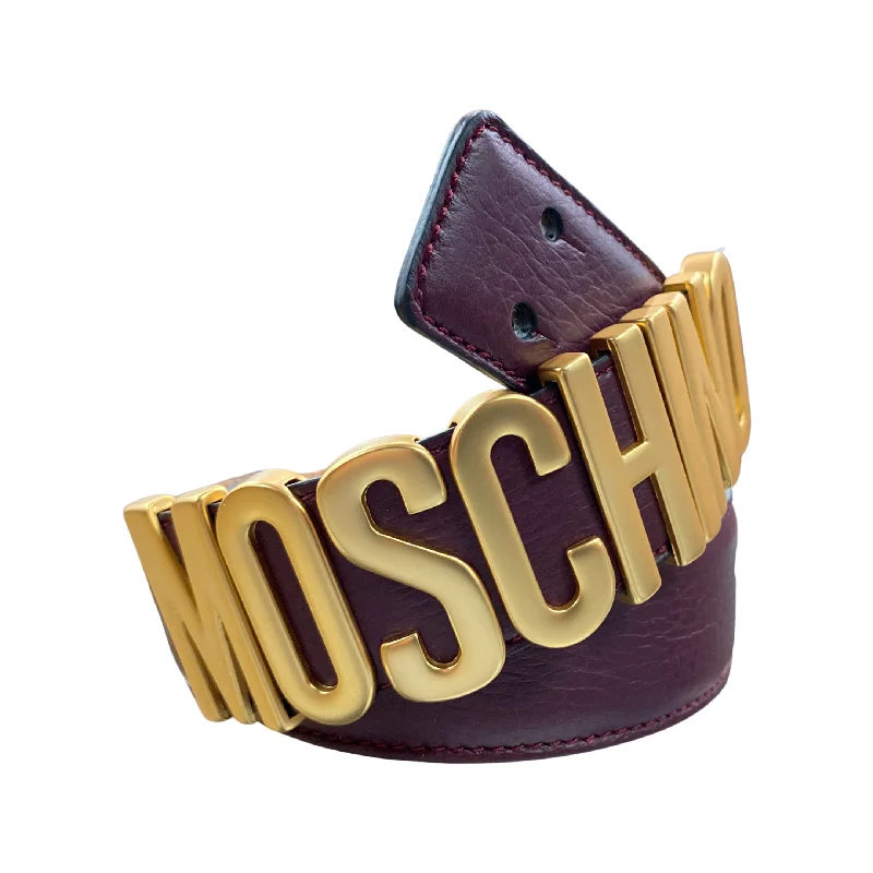 Wide genuine leather belt-Belt In Leather With Logo (Gold/Maroon)