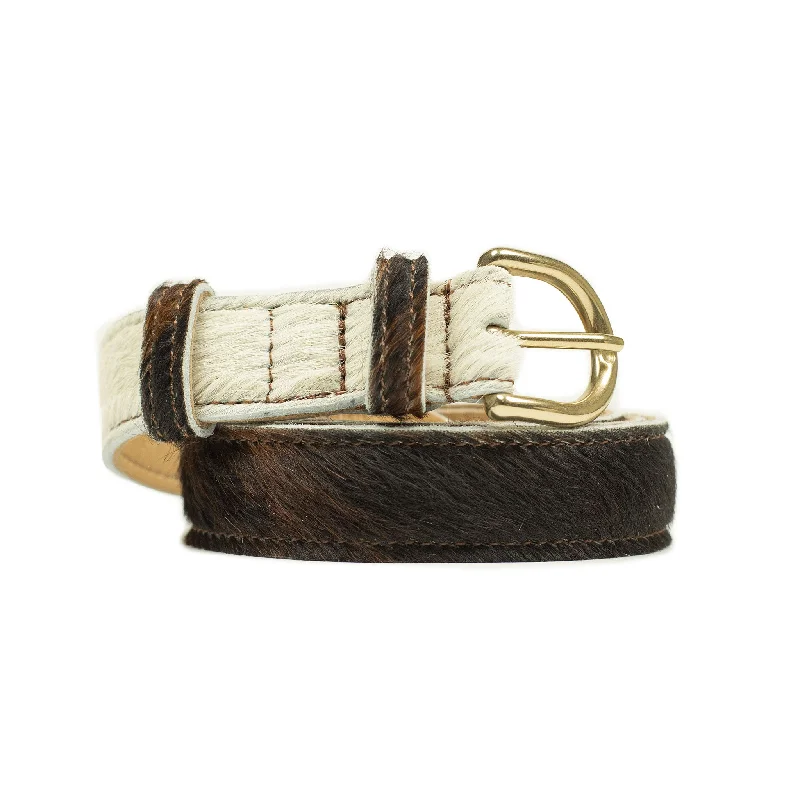 Contemporary woven fabric buckle-One-inch belt in natural hair-on Normande calf (restock)