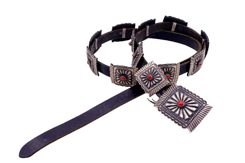 Elegant navy leather belt-Mediterranean Red Coral Belt | Darrel Cadman