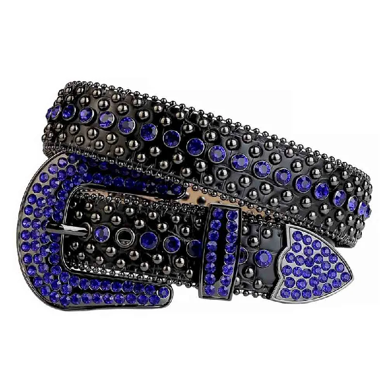 Contemporary black nylon belt-Black Strap With Black & Blue Studded Rhinestone Belt