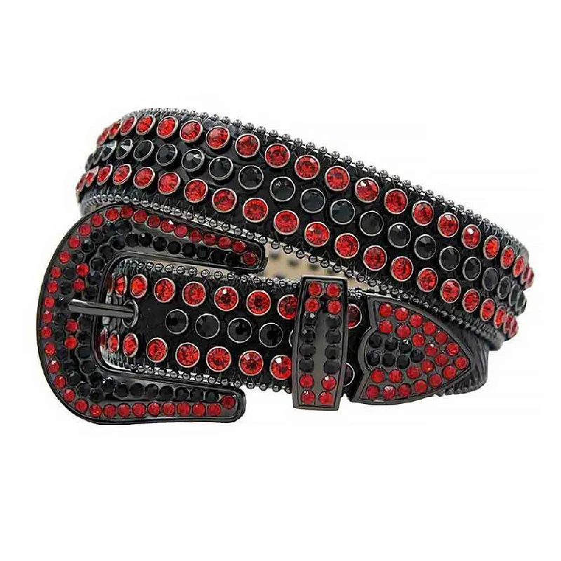 Unique brass embossed belt-Black Strap With Black & Red Studded Rhinestone Belt