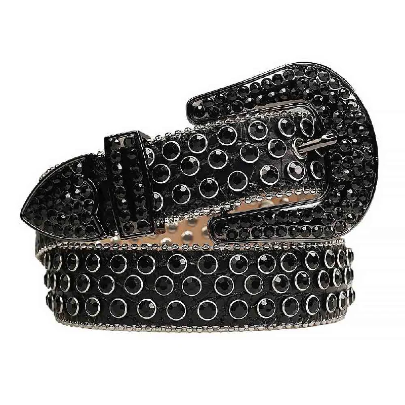 Modern matte silver buckle-Real Black Rhinestone Belt