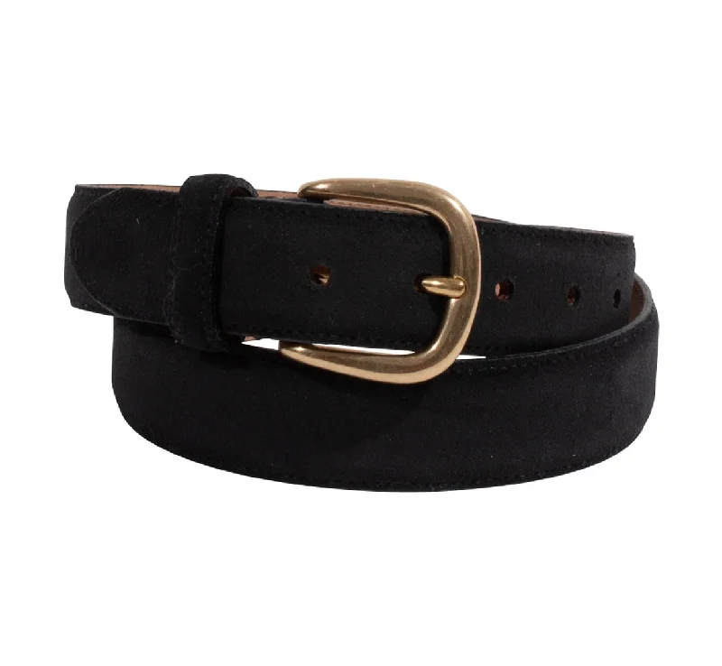 Minimalist gray suede buckle-Black Suede 35mm Belt - Solid Brass Buckle