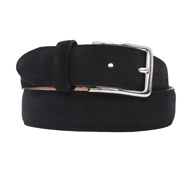 Vintage denim utility belt-Black Suede 35mm Belt - Silver Buckle