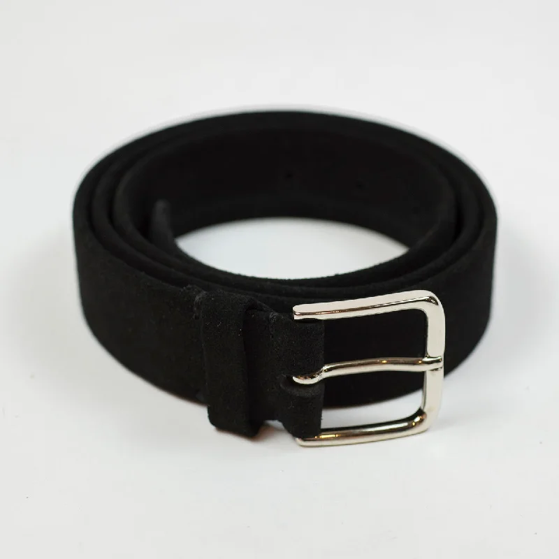 Wide canvas military belt-Black suede "tubo" tubular dress belt