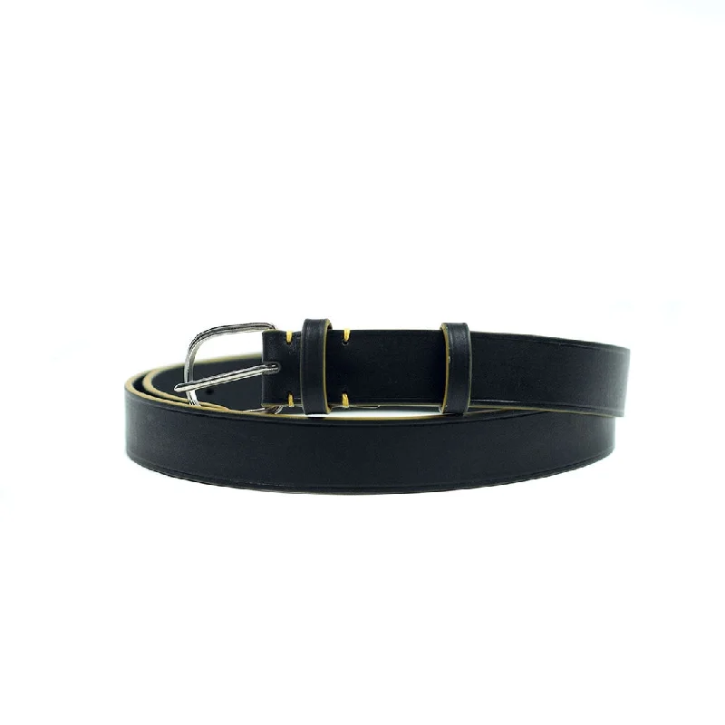 Elegant gold patent buckle-Black vachetta leather 1" belt with vintage hardware