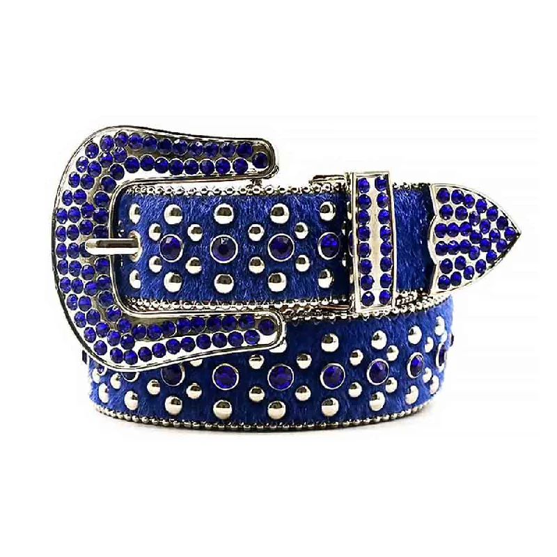 Unique brass snakeskin belt-Blue Belt With Blue Shiny Studded And Blue Rhinestones