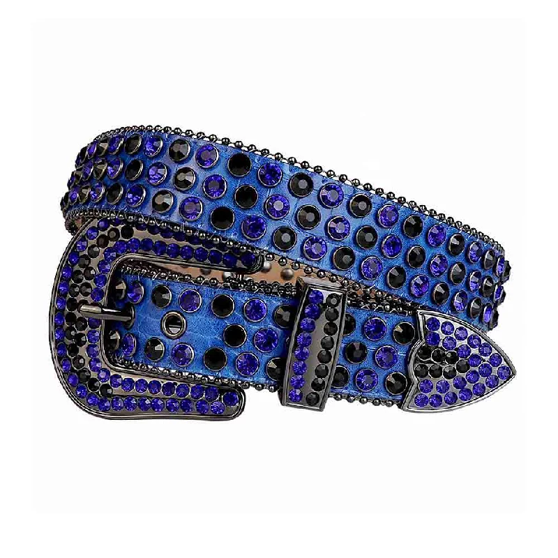 Vintage cotton military belt-Blue Strap With Blue & Black Studded Rhinestone Belt