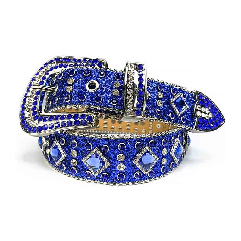 Contemporary woven hemp belt-Blue Strap With Blue Studded Rhinestone Belt