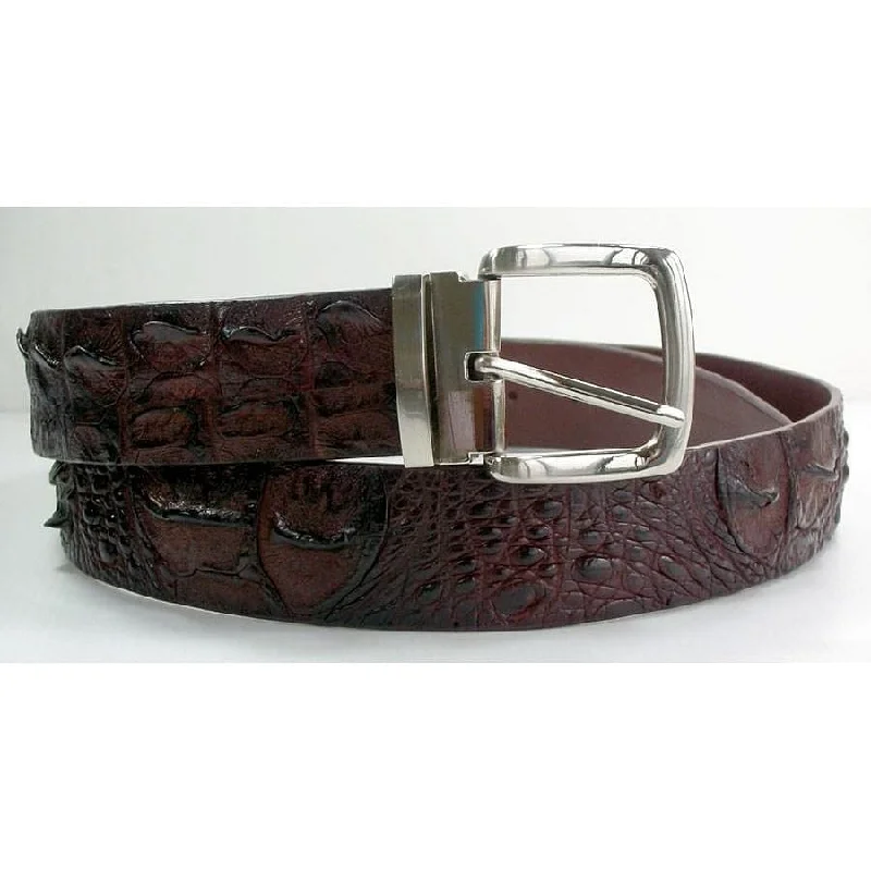 Wide leather cowboy belt-Bone Dark Brown Crocodile Belt