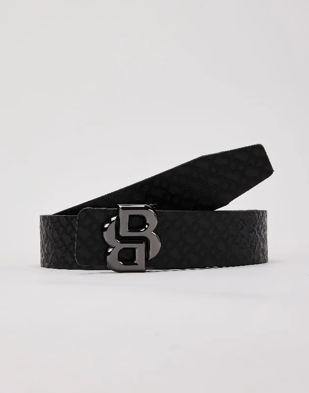 Modern gold patent buckle-Boss Icon Monogram Belt