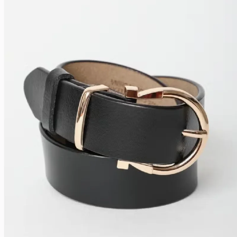 Modern gold leather belt-Boston Horseshoe Gold Buckle Belt