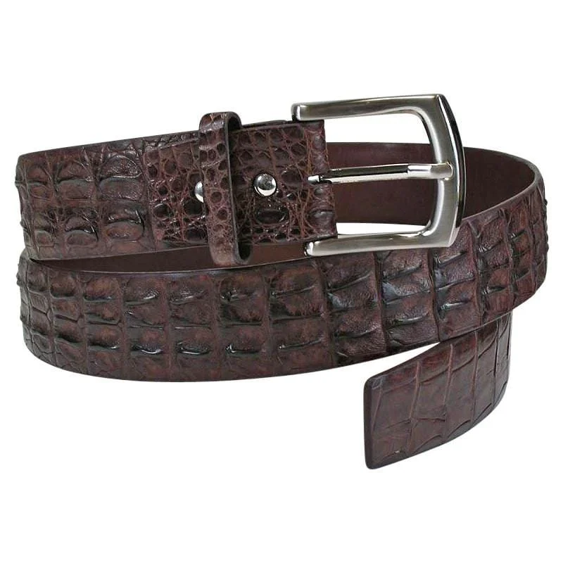 Minimalist white canvas belt-Brown Genuine Crocodile Skin Belt