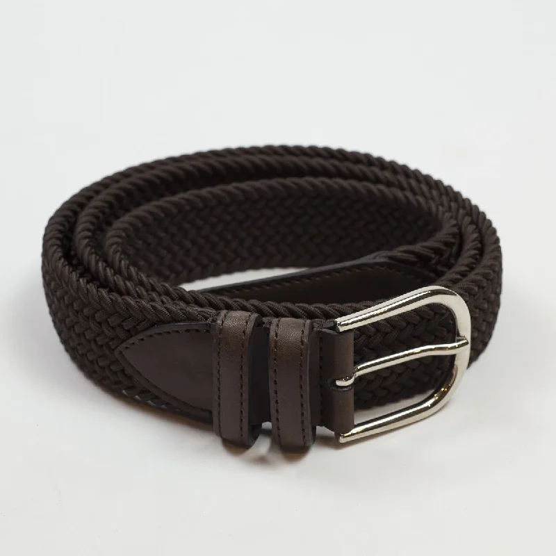 Contemporary elastic studded belt-Brown "intreccio" elastic woven belt