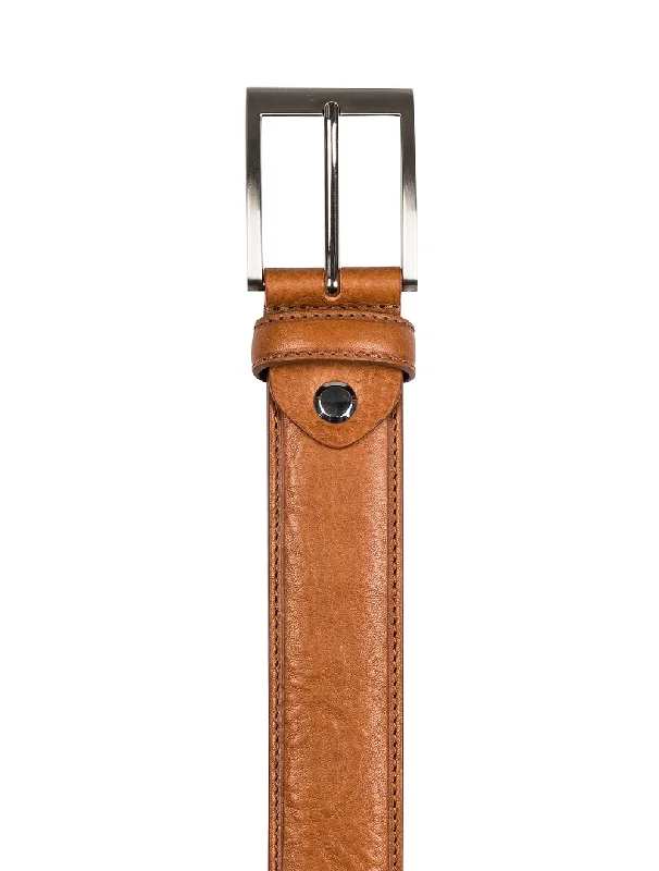 Modern silver suede buckle-LINDENMANN Leather Belt Tan