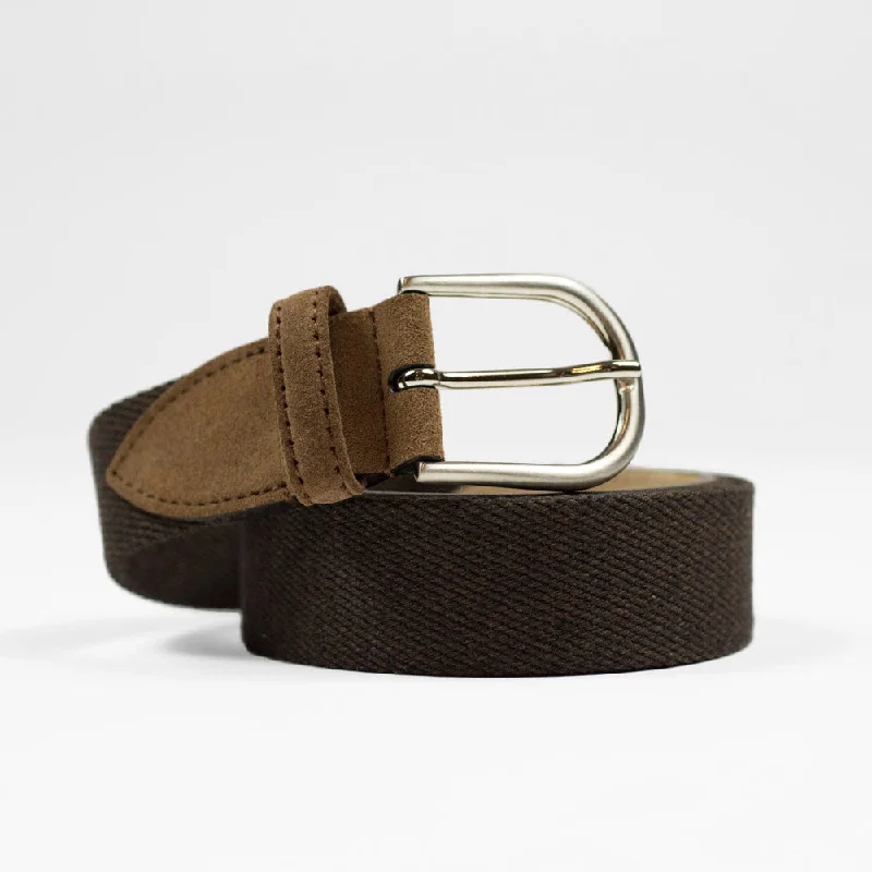 Vintage cotton military belt-Brown Olona canvas and dusty brown suede belt