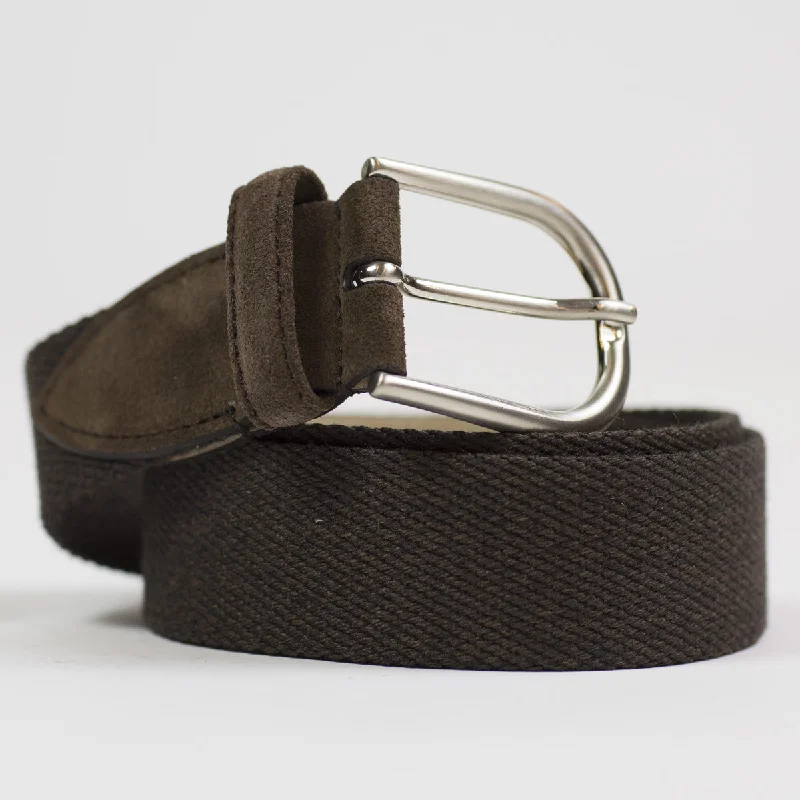 Handcrafted corduroy belt-Brown Olona canvas and suede belt