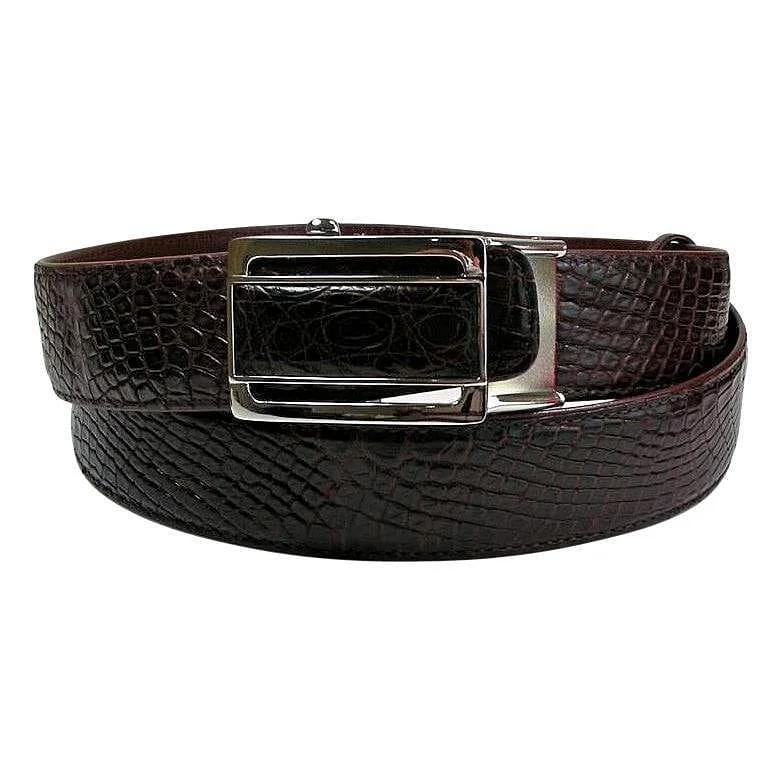 Slim leather braided belt-Burgundy Crocodile Stomach Leather Belt