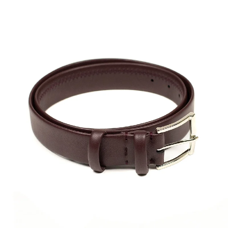 Modern silver fabric belt-Burgundy smooth calf "tubo" tubular dress belt