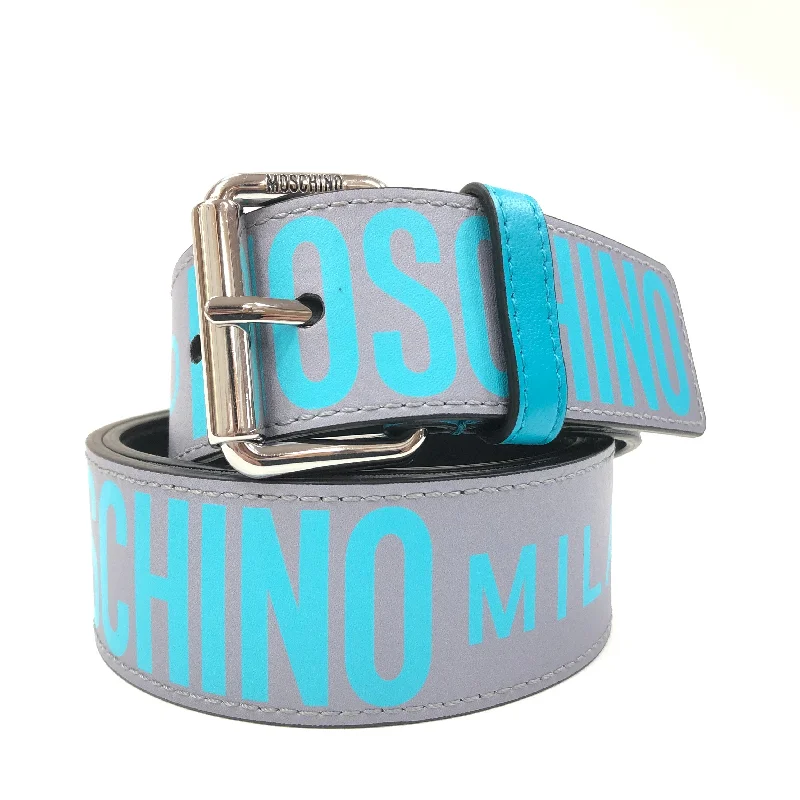 Handcrafted corduroy gray belt-Calfskin Belt With Logo (Grey/Turquoise)