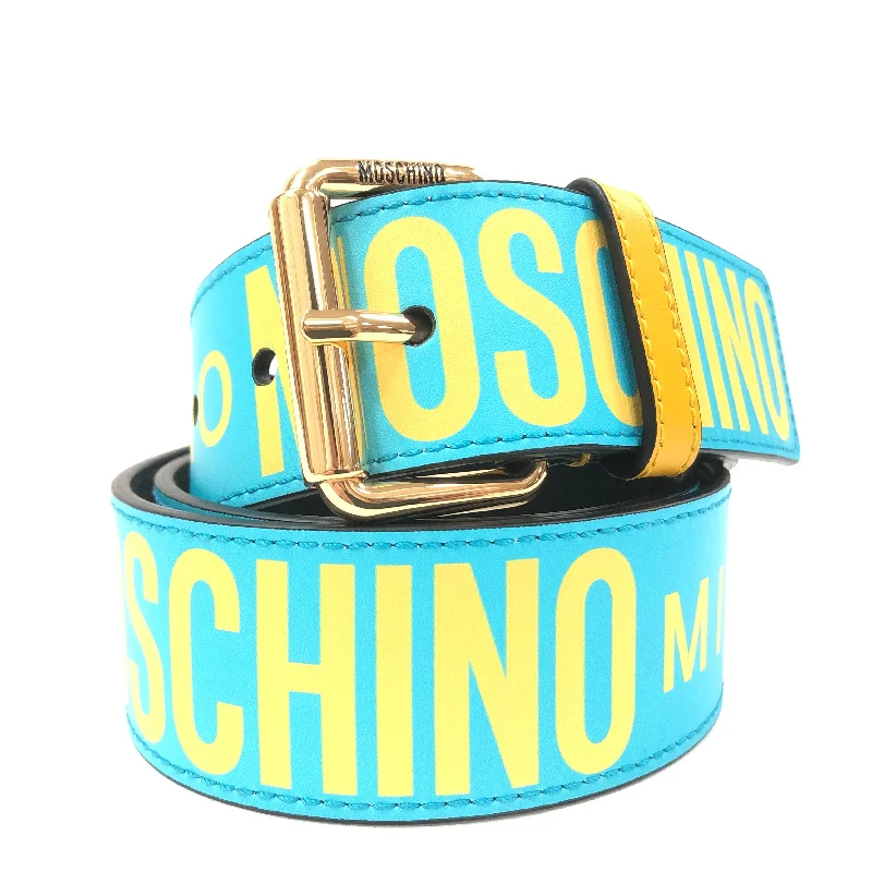 Elegant red patent belt-Calfskin Belt With Logo (Turquoise/Yellow)