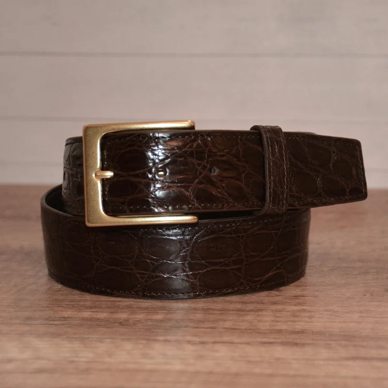 Elegant white patent belt-Full Skin Belt, Dark Brown Semi Glazed