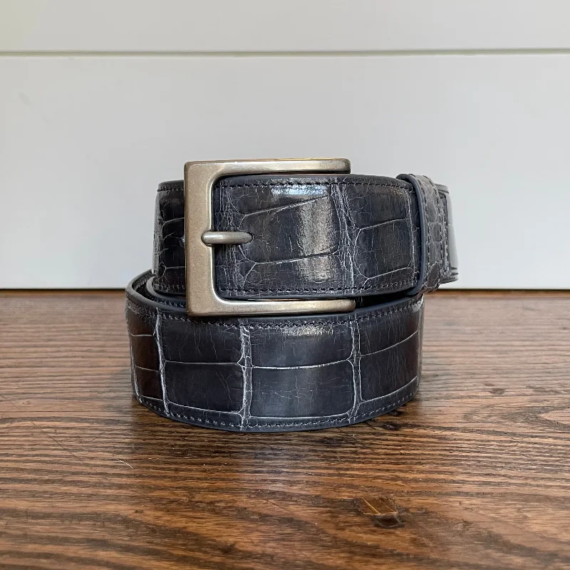 Modern gold suede buckle-Full Skin Belt, Dark Grey Glazed