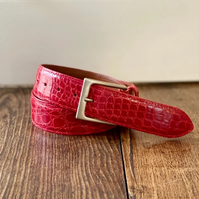 Unique reversible silver belt-Full Skin Belt, Red Glazed