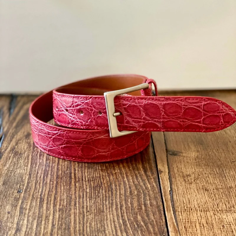 Unique vintage silver buckle-Full Skin Belt, Red Matte