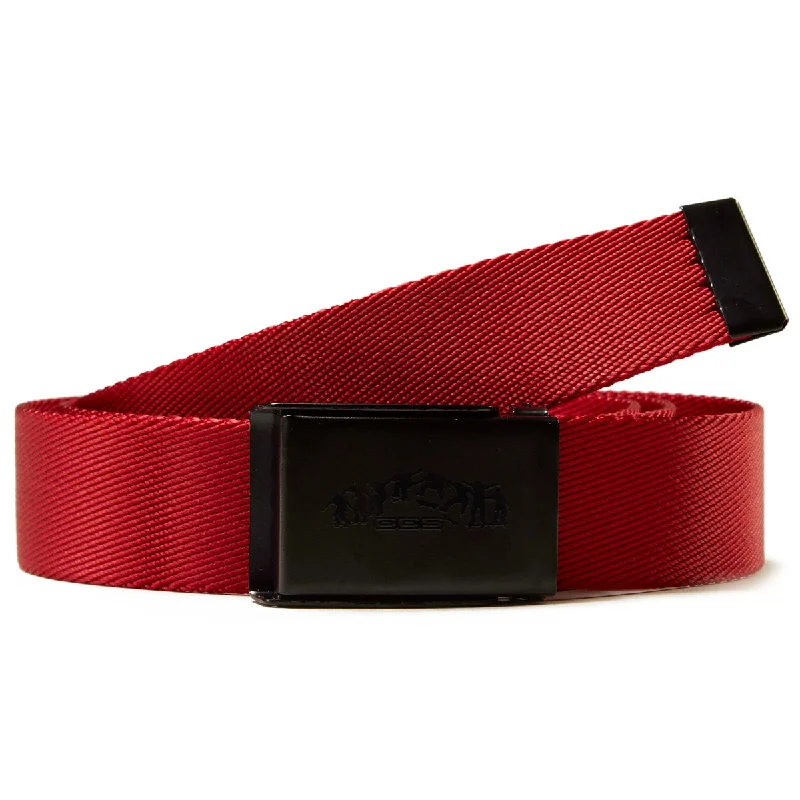 Rustic brown leather belt-CCS Black Kickflip Buckle Belt - Red