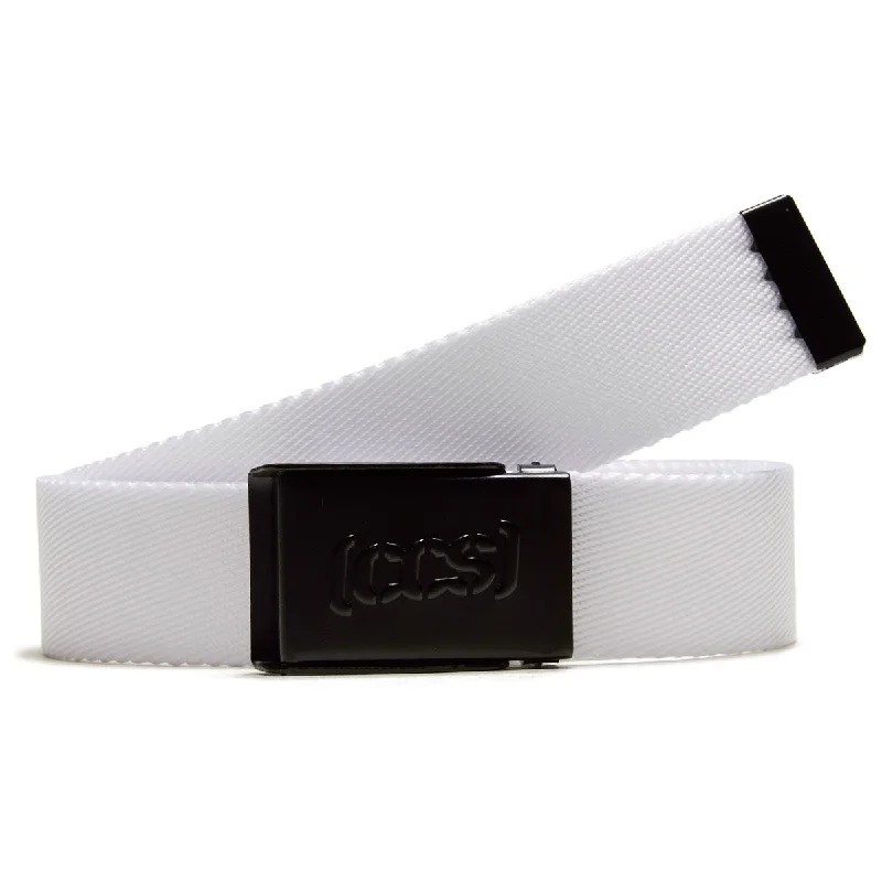 Minimalist beige canvas belt-CCS Black Logo Buckle Belt - White