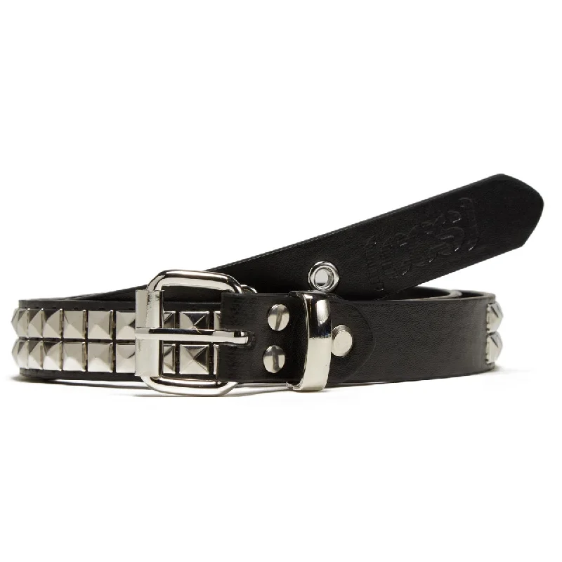 Slim nylon floral belt-CCS Pyramid Studded Belt - 2 Row - Black