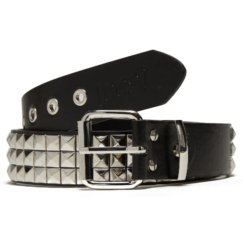 Handmade suede striped belt-CCS Pyramid Studded Belt - 3 Row - Black