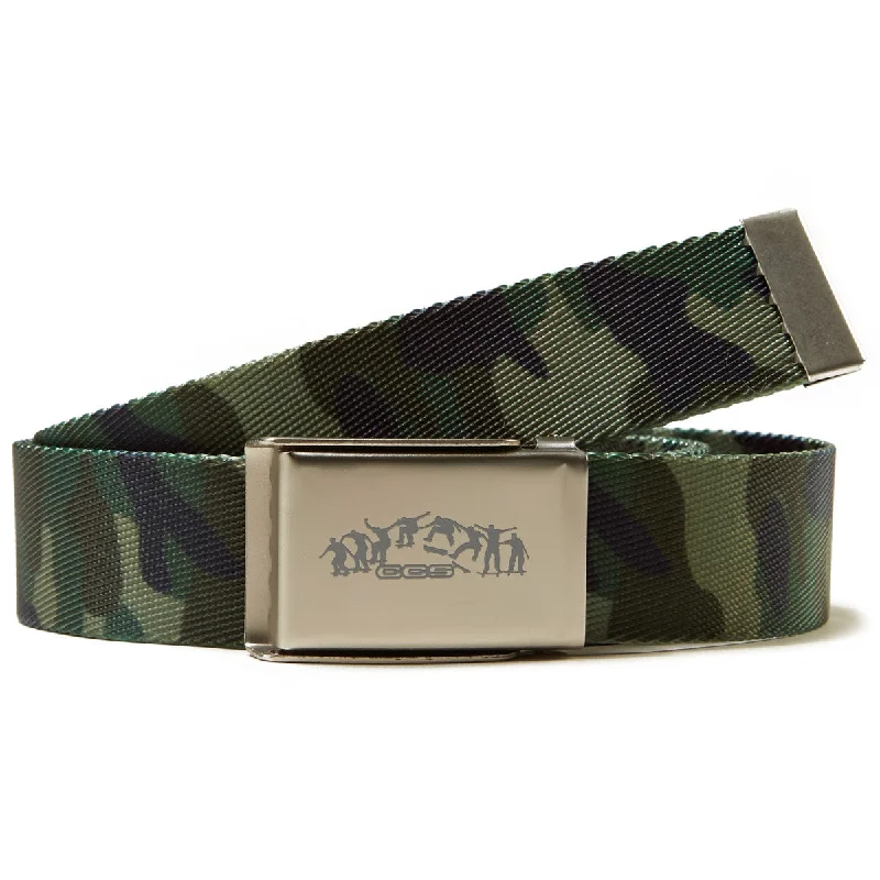 Modern silver leather buckle-CCS Silver Kickflip Buckle Belt - Camo