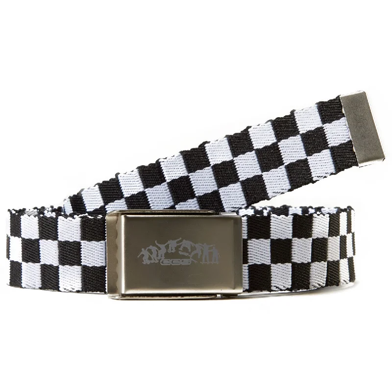 Contemporary elastic snakeskin belt-CCS Silver Kickflip Buckle Belt - Checkerboard