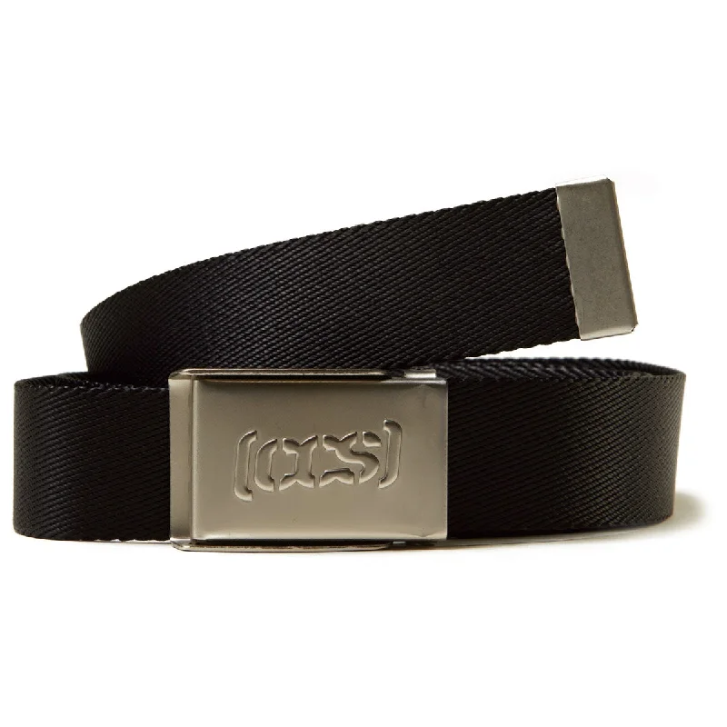 Handmade corduroy gray belt-CCS Silver Logo Buckle Belt - Black