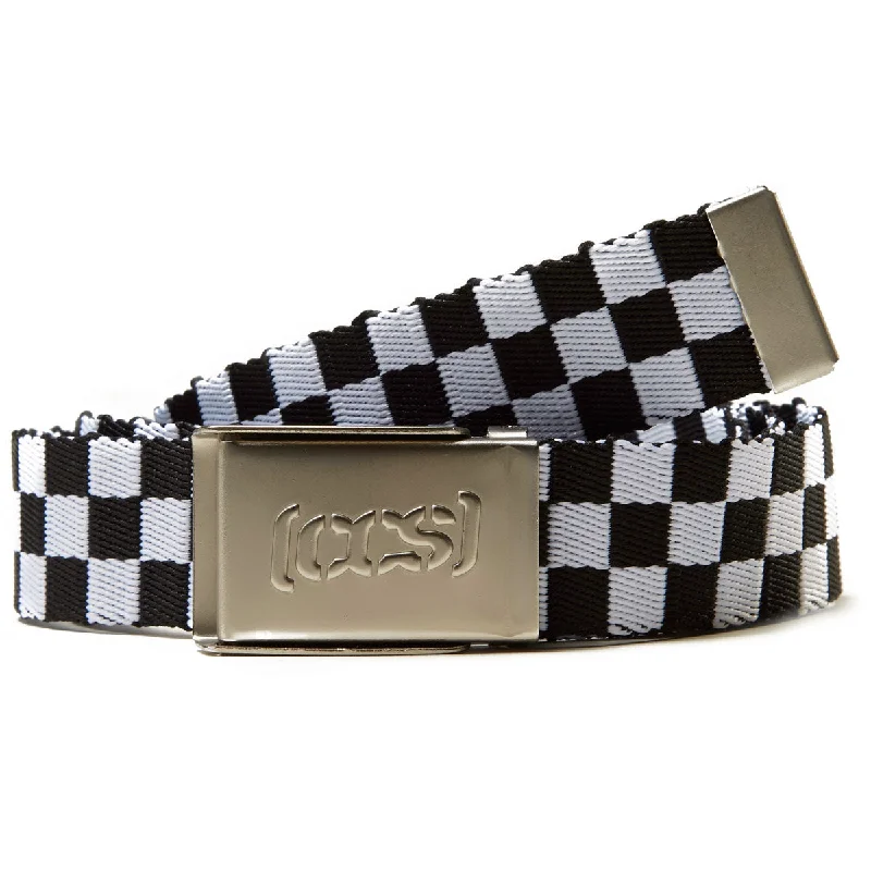 Contemporary elastic plaid belt-CCS Silver Logo Buckle Belt - Checkerboard