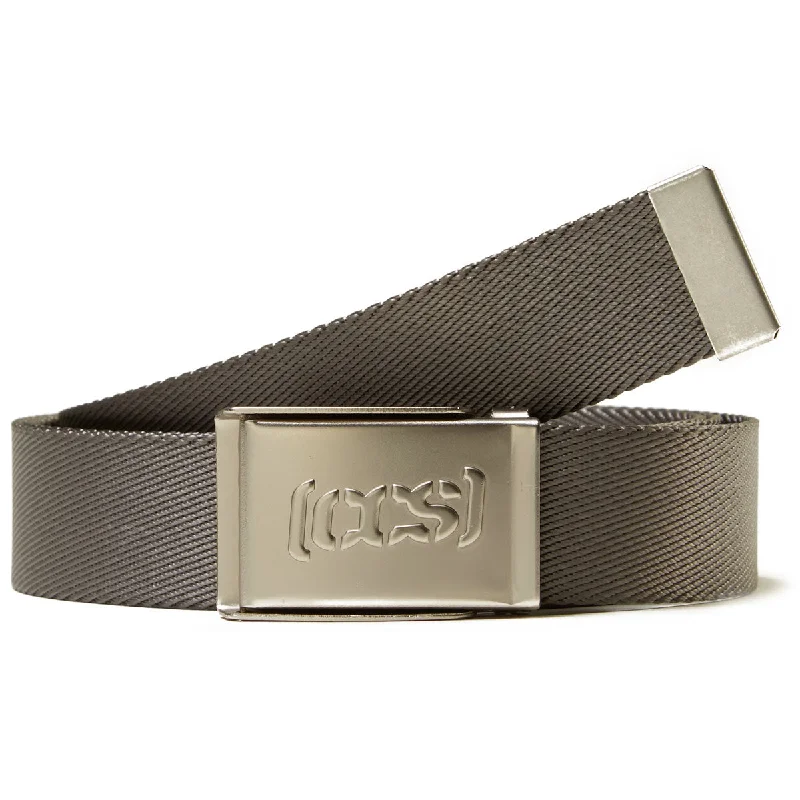 Elegant gold suede belt-CCS Silver Logo Buckle Belt - Grey