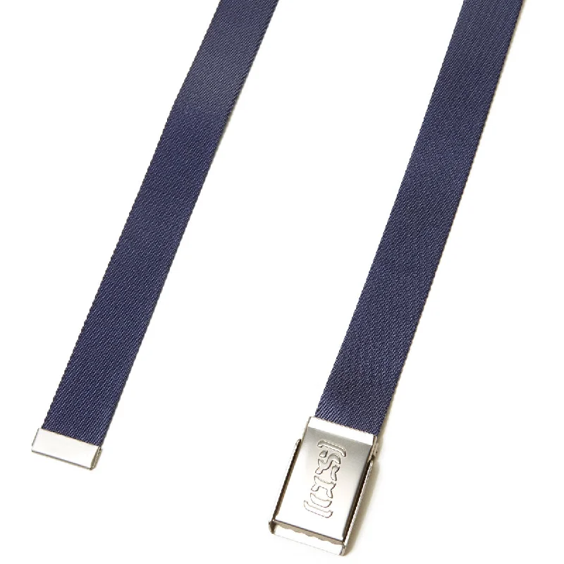 Unique brass floral belt-CCS Silver Logo Buckle Belt - Navy