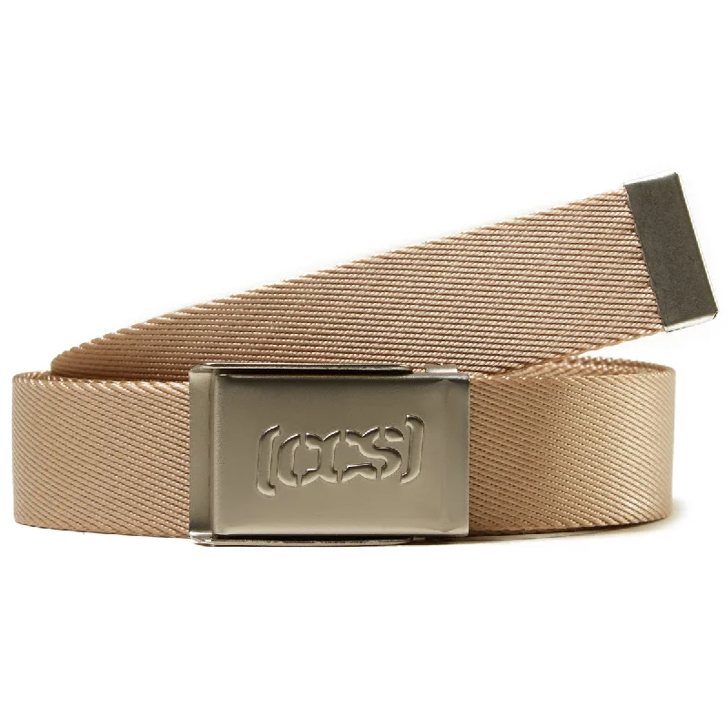 Slim leather braided belt-CCS Silver Logo Buckle Belt - Tan