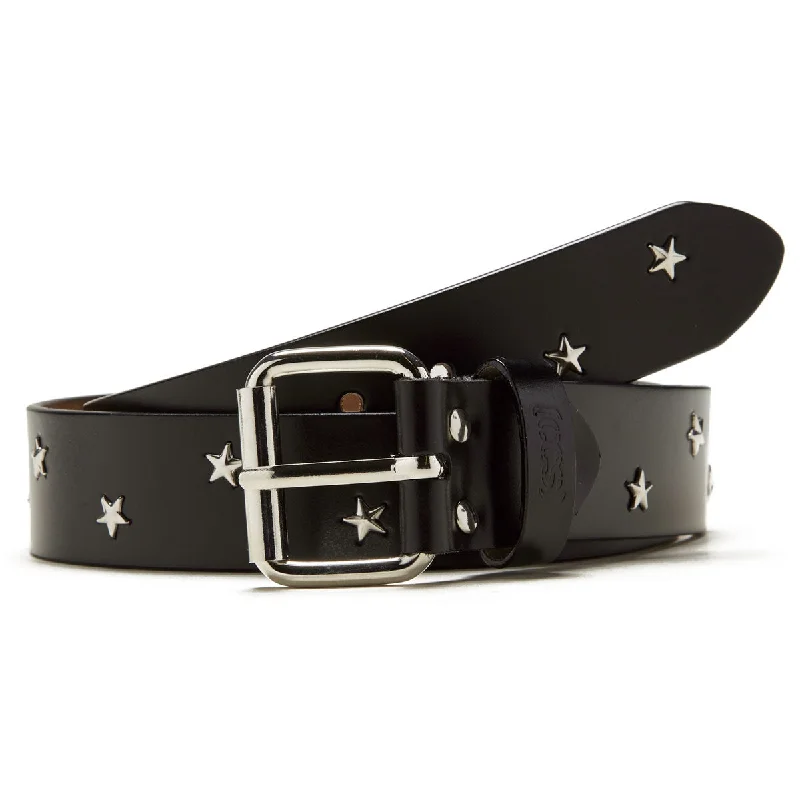 Modern silver suede buckle-CCS Star Studded Leather Belt - Black