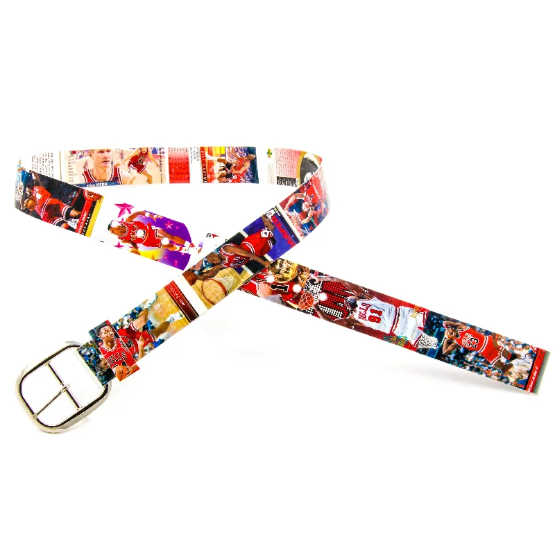 Unique brass floral buckle-'90s Chicago Bulls Basketball Card Belt